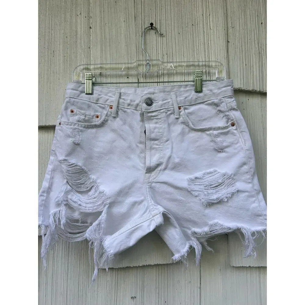 GRLFRND Jourdan‎ Tomboy White Distressed Denim Shorts 26